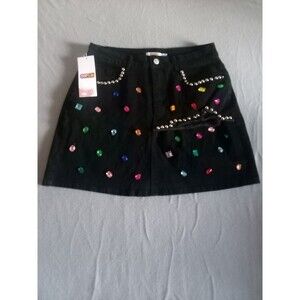 Womens Black Mini Skirt  With Multicolor Beaded New With Tags Large